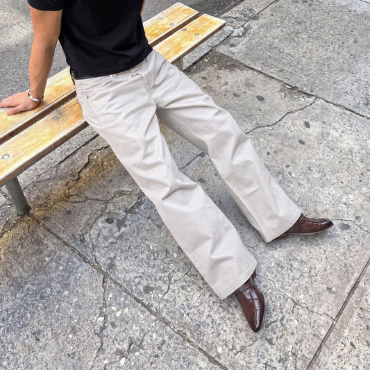Cream Wide-Leg Jeans