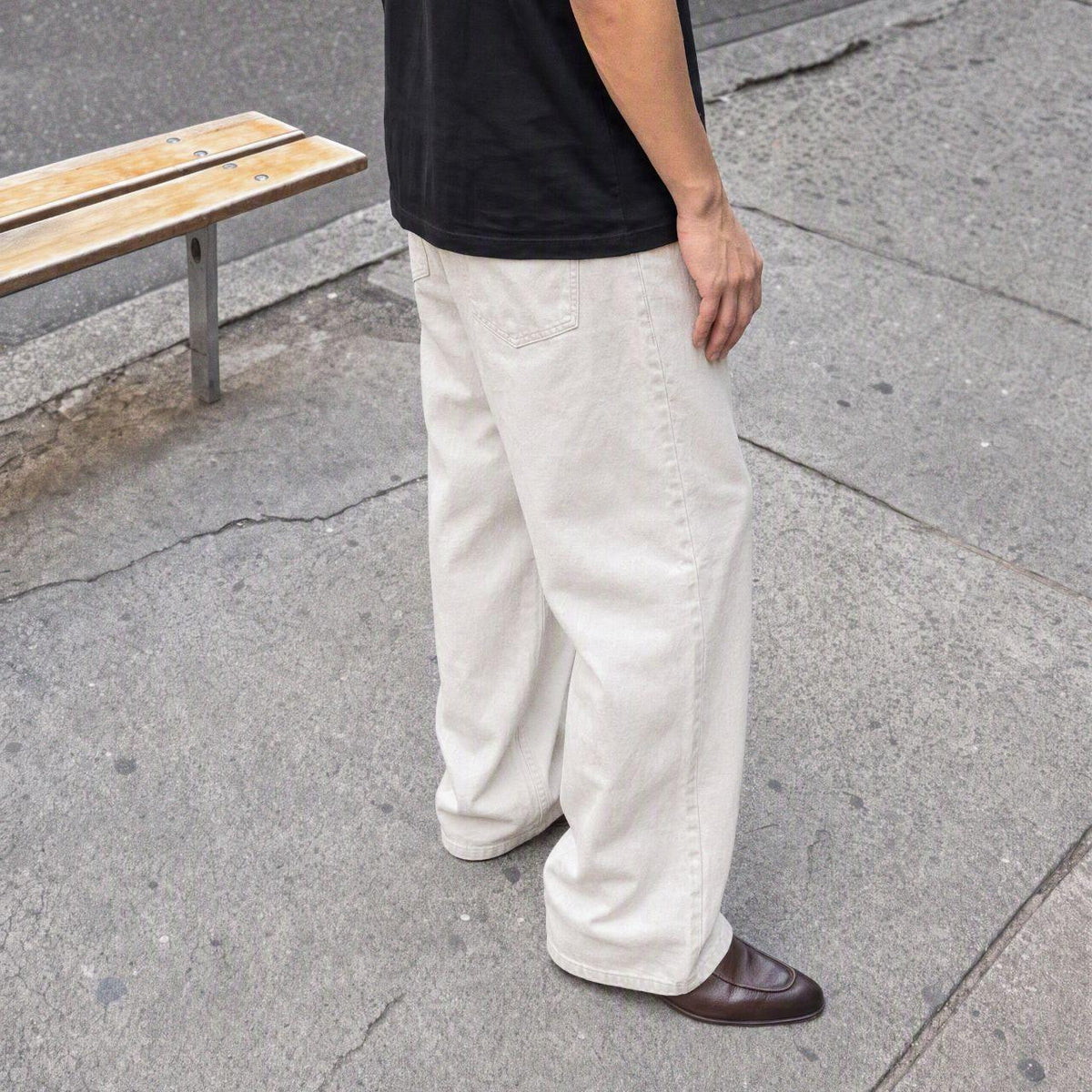 Cream Wide-Leg Jeans