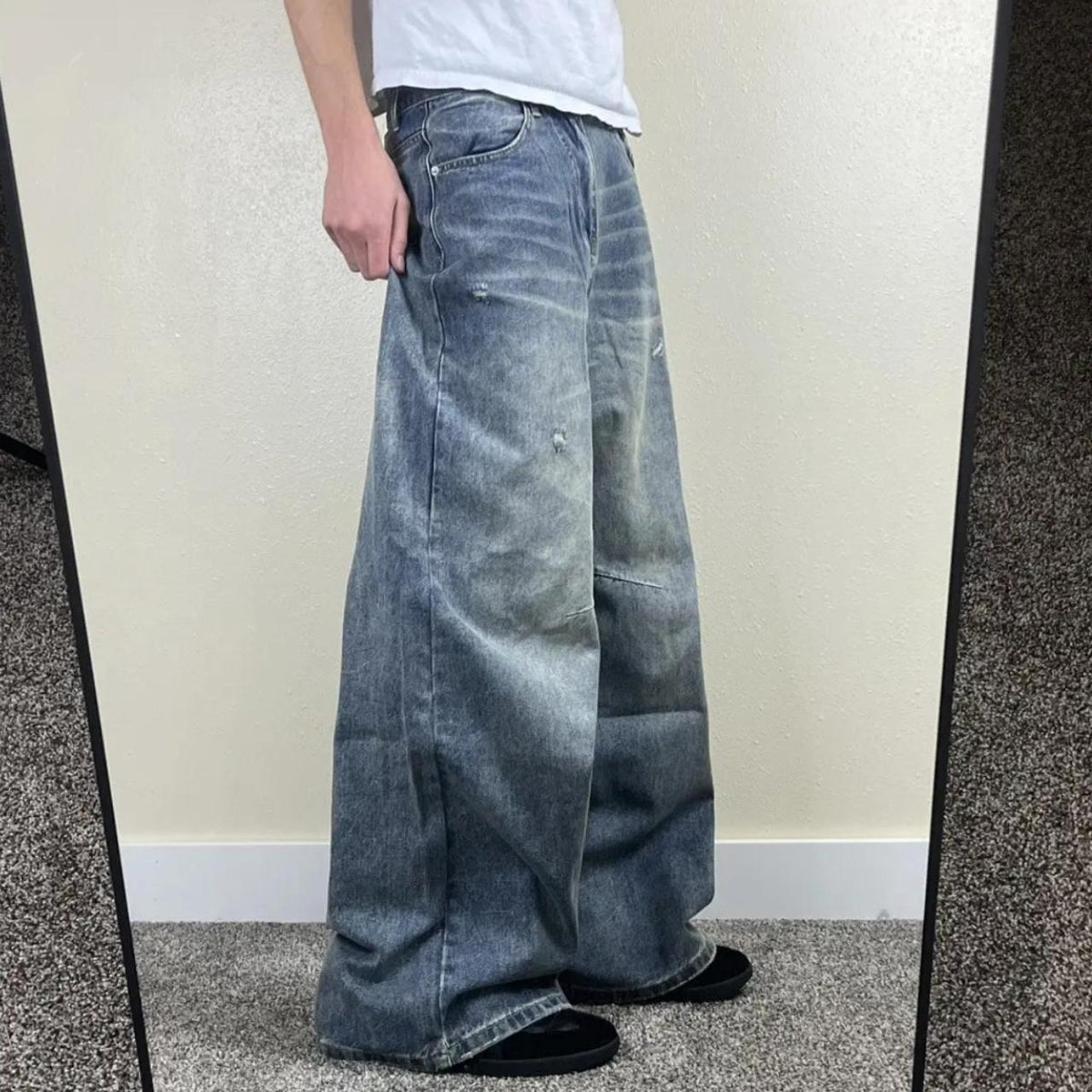 Grey Thrashed Wide-Leg Jeans