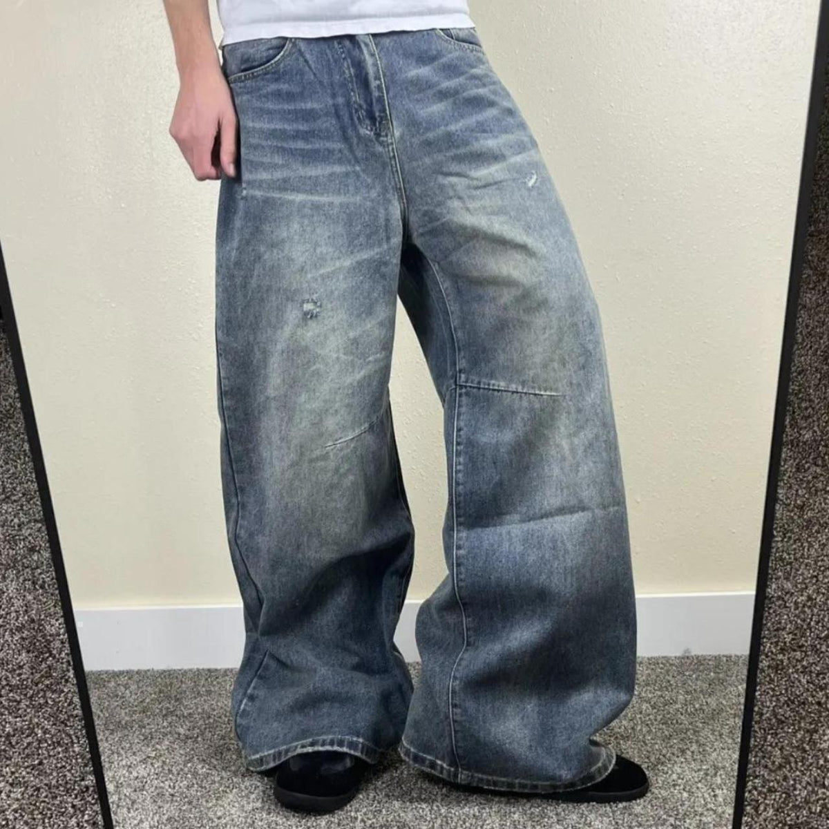 Grey Thrashed Wide-Leg Jeans