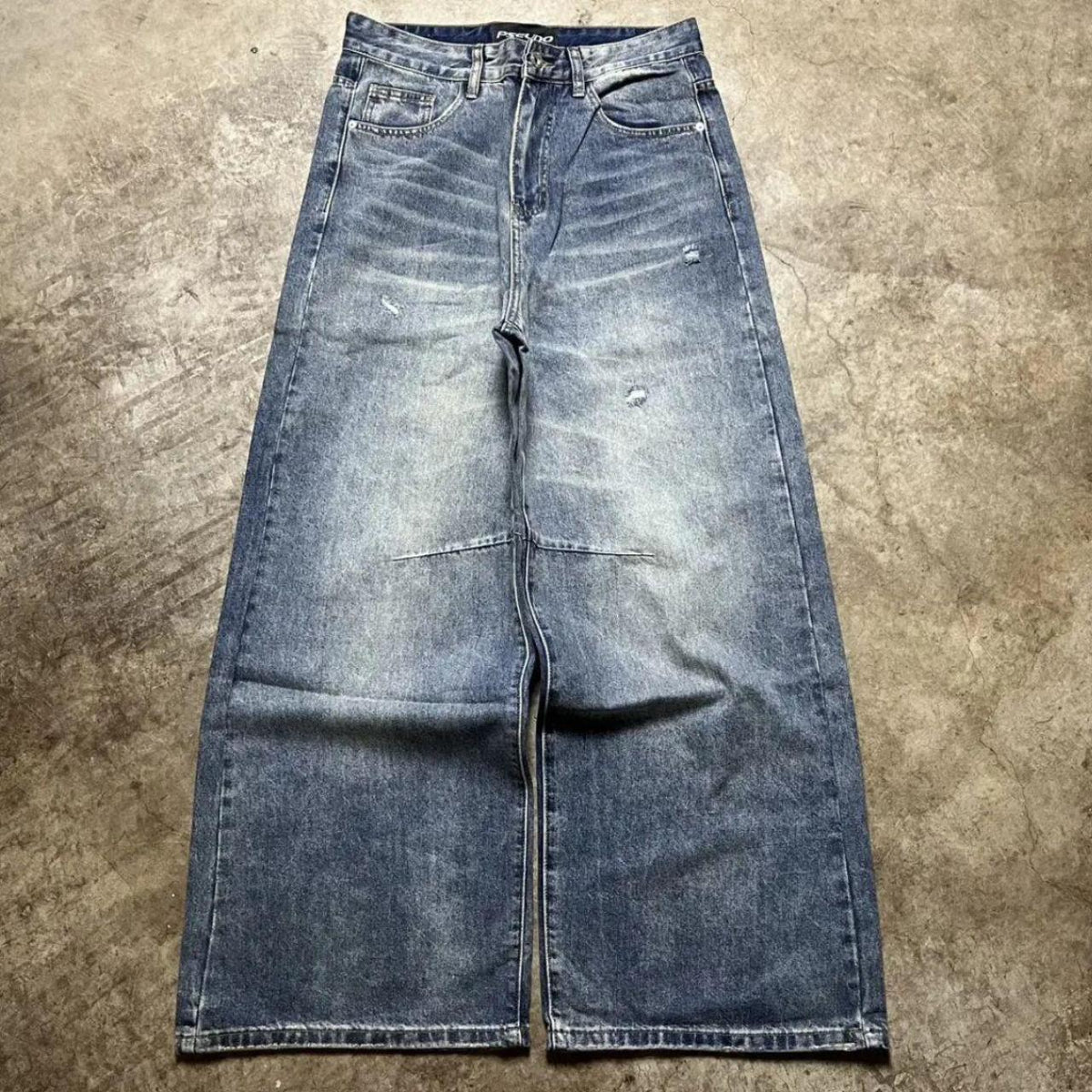 Baggy  Grey Thrashed Wide-Leg Denim