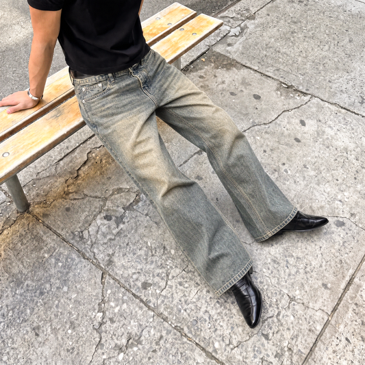 Baggy Sand Faded Wide-Leg Jeans